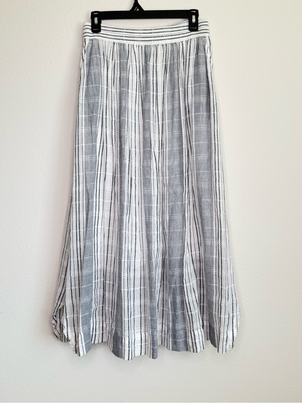 Poetry Skirt linen striped melange Gray & White Plaid Maxi Flowing Coastal